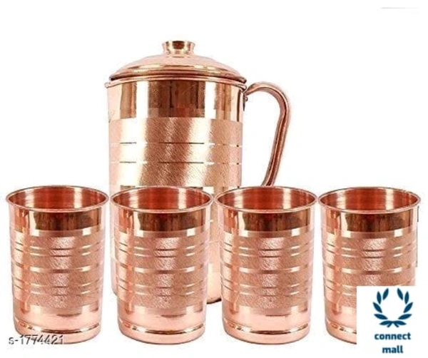 Royal utensils Copper Jug 1.5 ML With 4 Copper Glass Set For Daily USE / Gift Purpose